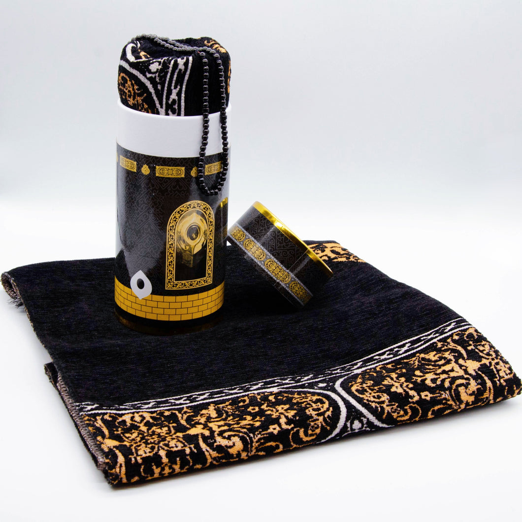 Kaaba Style Prayer Mat & Tasbih Gift Set